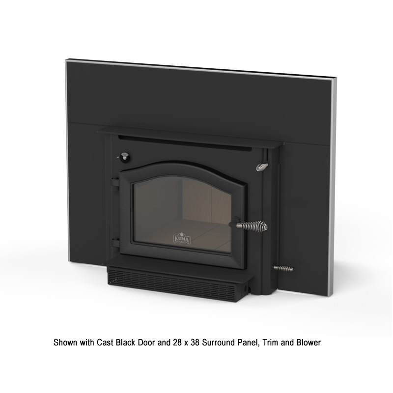 Kuma woodstove insert with pewter trim and blower - Alpine LE 1